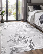 Washable Abstract Rug, 6x9 Classic Grey and White Floral Area Rugs with Non-Slip Rubber Backed for Living Room, Low Pile Modern Throw Carpet Bedroom Dining Room Decor