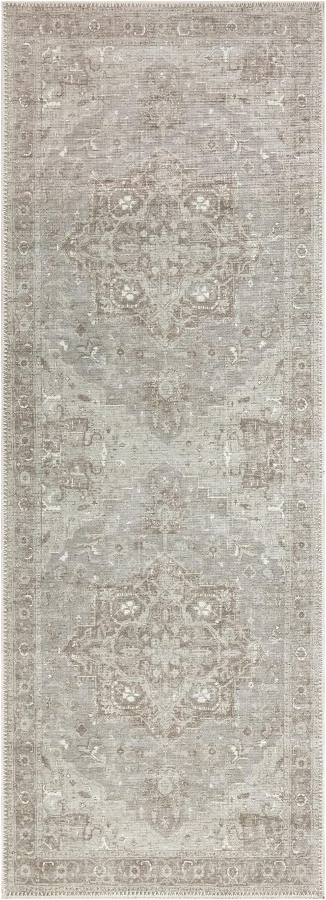Bloom Rugs Washable Non-Slip 12 ft Runner - Beige/Gray Traditional Runner for Entryway, Hallway, Bathroom, and Kitchen - Exact Size: 2.5' x 12'