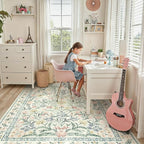 Lahome Boho Rugs for Living Room, Washable Large 8 x 10 Area Rugs for Bedroom Non Slip, Soft Ultra-Thin Distressed Floral Throw Carpet for Office Dining Room, Cream/Multi