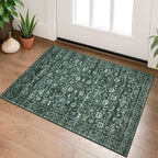 Vintage Entryway Rug 2x3 Washable, Dark Green White Kitchen Rug, Super Soft Thin Faux Wool Small Area Rug, Non-Slip Accent Mat for Foyer, Bedroom, Office