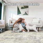 Washable Area Rugs for Living Room 9x12 - Large Neutral Modern Abstract Rug, Soft Low Pile Carpet with Non Slip Backing for Under Dining Room Table, Bedroom, Home, Office, Dorm - Brown Grey