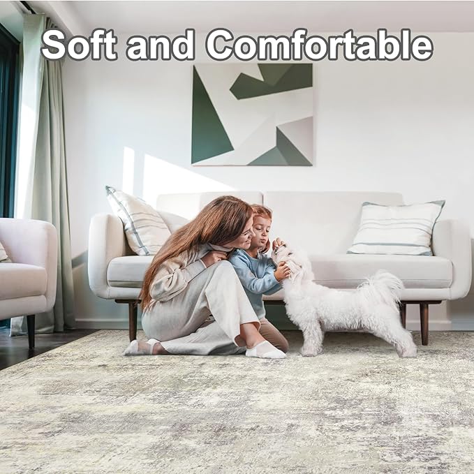 Washable Area Rug for Living Room 6x9 - Neutral Modern Abstract Rugs, Soft Non Slip Carpet with for Bedroom, Under Dining Room Table, Home, Office, Dorm - Brown Grey
