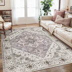 SERISSA 5x7 Boho Area Rug, Washable Large Rugs for Living Room, Ultra Soft Non-Slip Bedroom Rug Print Distressed Vintage Farmhouse Carpet Earth Tone Rug for Dining Room Office Home Decor