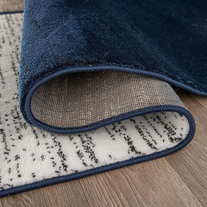 Rugshop Modern Geometric Boxes Navy Area Rug, Fade-Resistant Carpet for Bedroom, Office, or Entryway, 3'3" x 5'