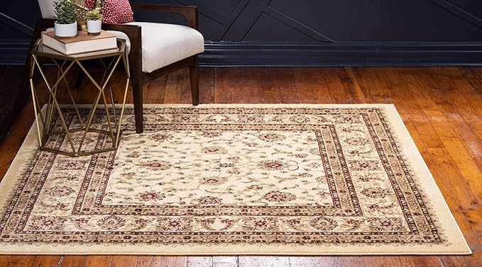 Unique Loom Voyage Collection Traditional Oriental Classic Intricate Design Area Rug (4' 0 x 4' 0 Square, Ivory/Gold)