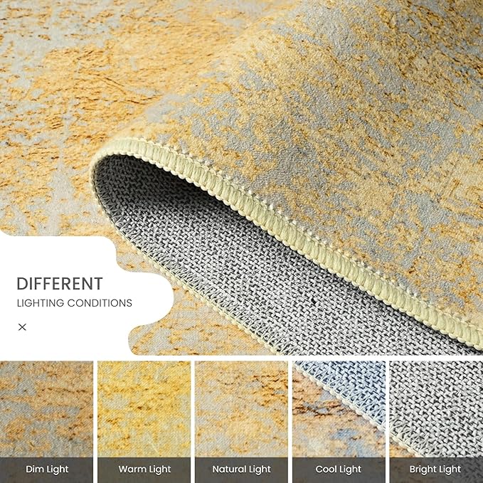 Runner Rug for Kitchen Hallways Runner Rug Non Slip 2'6''x8' Washable Long Runner Rugs with Rubber Backing Soft Abstract Carpet Runner for Entryway, Kitchen, Bedroom, Bathroom (Orange, Silver & Gray)