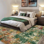 Washable Area Rugs 5'x7' Non-Slip Modern Abstract Soft for Living Room Entryway Bedroom Nursery, Print Pattern, Green Orange Rust Red Cream Colorful