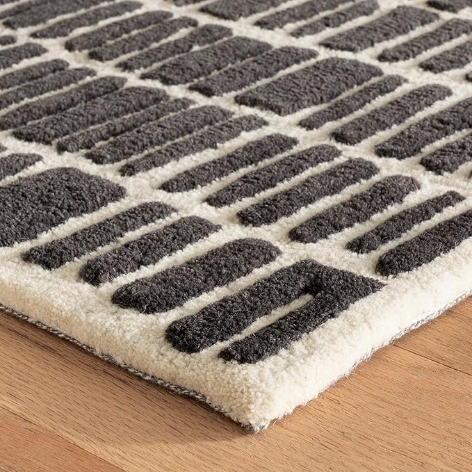 Dash and Albert Roark Wool Area Rug - 5' x 8' Charcoal Geometric Hand Tufted Accent Rug - Durable, High Traffic Areas Hallway, Living Room, Stairs - Premium Luxury Hotel Quality Soft Breathable