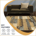 SUPERIOR Indoor Runner Rug, Jute Backed, Modern Geometric Patchwork Floor Decor for Bedroom, Office, Living Room, Entryway, Hardwood Floors, Rockwood Collection, 2' 7" x 12', Light Blue-Beige