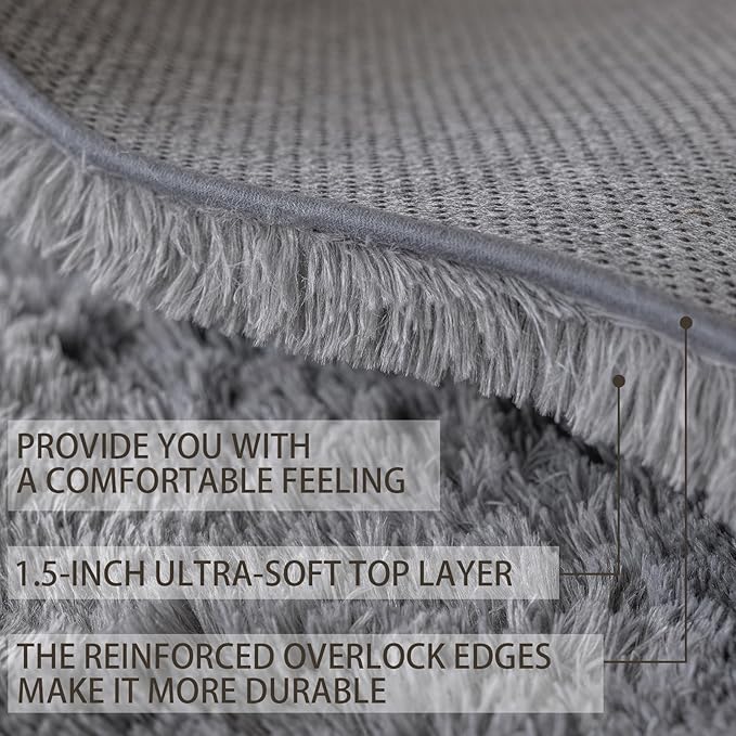 6x9 Area Rugs for Living Room Bedroom, Soft Fluffy Shaggy Bedside Rug, Indoor Floor Carpet for Kids Playroom, Dorms, Nursery Rooms, Home Decor (Grey 6'x9')