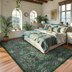 Lahome Floral Dark Green Area Rugs 8x10, Soft 8x10 Washable Rugs for Living Room Bedroom, Boho Non-Slip Forest Large Throw Carpet for Farmhouse Dining Room Office, Dark Green