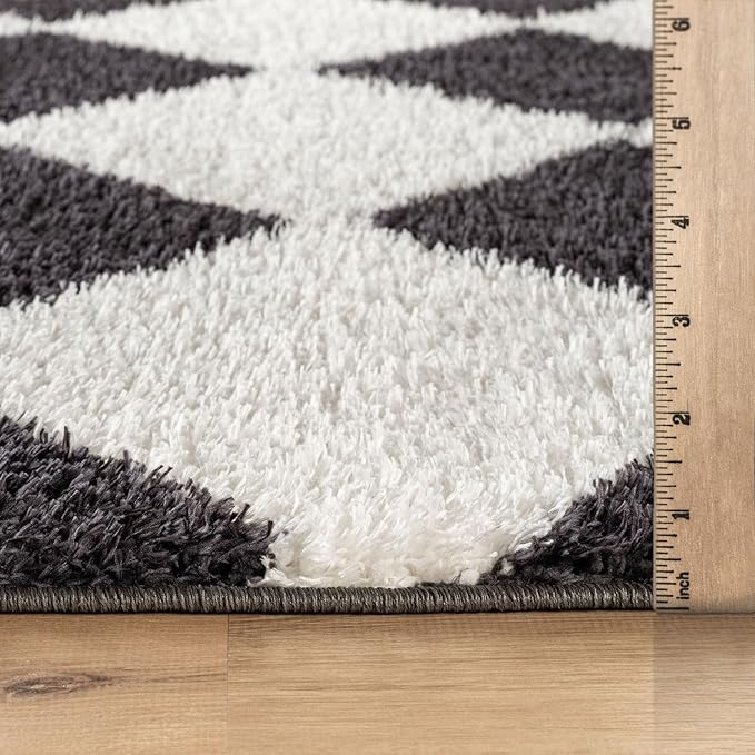 Rugshop Diamond Wave Pattern Shag Runner Rug Anthracite Dark Gray 2' 3" x 8' Perfect for Hallways, Kitchens, or Behind The Sofa