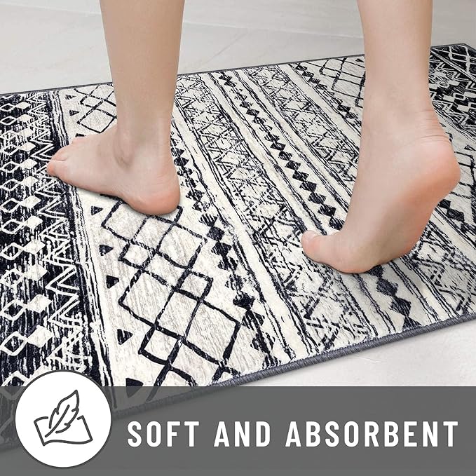KUTA Moroccan 8x10 Area Rugs Black Navy Blue, Washable Boho Living Room Rug Non-Slip, Ultra Soft Geometric Print Tribal Traditional Farmhouse Carpet for Dining Bedroom Dorm Office Home Decor