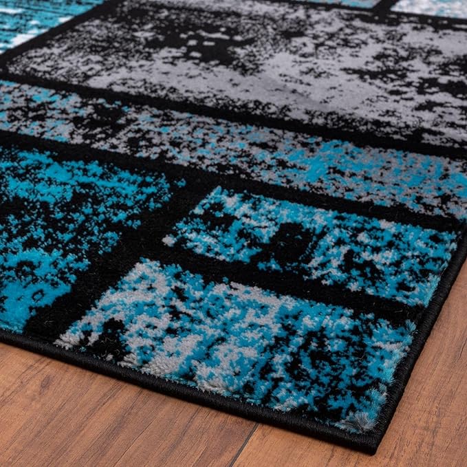 LUXE WEAVERS Modern Geometric Squares Turquoise 5x7 Area Rug for Living Room