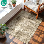 2x3 Machine Washable Area Rug for Entryway, Brown Modern Vintage Abstract Rug Non-Slip Low Pile Soft Faux Wool Small Carpet, Kids and Pets Friendly for Bedroom Kitchen Hallway Home Decor Rug