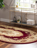 Unique Loom Versailles Collection Traditional Classic Floral Motif Area Rug (5' 0 x 8' 0 Oval, Burgundy/Ivory)