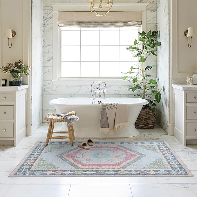 Fame Living Washable Area Rug. Modern Farmhouse. Vintage. Turkish. Bohemian. Distressed. Oriental. Traditional. Rugs for Living Room. Dining. Bedroom. Office. Entryway. Foyer. (856GP, 9'5" x 14')