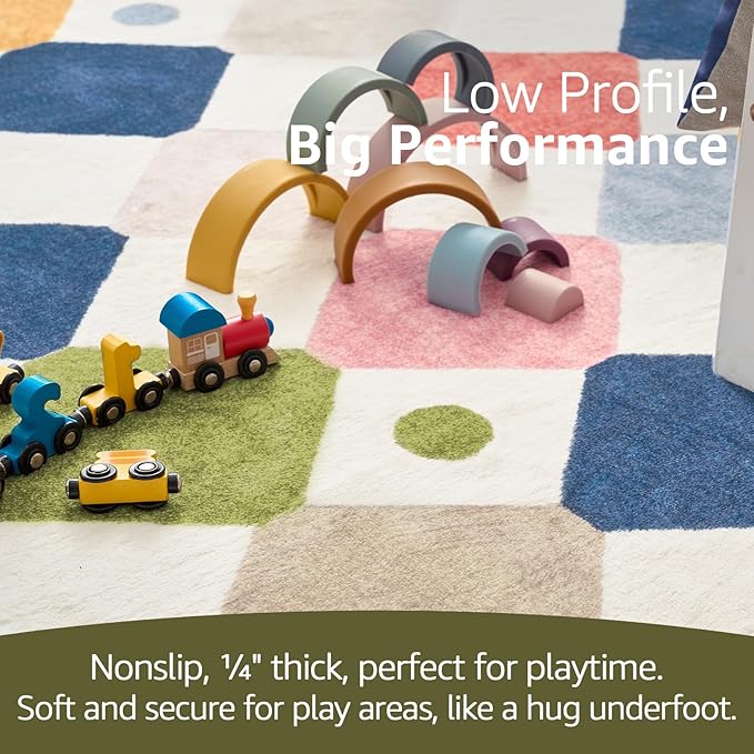 jinchan Macy Area Rug 3x5 Kids Washable Indoor Floor Cover Non-Slip Modern Soft Rug Elementary School Classroom Colorful Diamond Carpet for Nursery Playroom Daycare Bedroom Living Room Circus on Cream