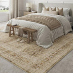Brown 8x10 Area Rug for Living Room Washable Vintage Distressed Large Carpet Bedroom Low Pile Non Slip Indoor Soft Retro Throw Accent Rug Office Kitchen Bathroom Dining Room