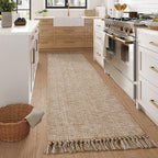 Collive Washable Carpet Runners for Hallway 12ft, Boho Long Rugs for Kitchen Cotton Hand Woven Bedroom Runner Rug Tan/Cream Low Pile Natural Floor Carpet for Indoor Hall Entryway