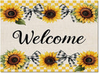 Summer Sunflowers Rectangular Welcome Area Rugs for Living Room Bedroom 2.8 x 5 ft Bow Tie Plaids Non-Shedding Soft Low Pile Rug Rustic Linen Non Slip Washable Rug for Nursery Entryway Playroom