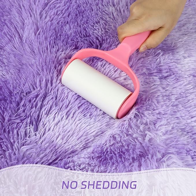 duduta Purple Plush Round Rug 4x4 ft, Tie Dye Fluffy Shag Rugs for Bedroom Classroom Nursery Playroom Dorm Decor, Washable Non Slip