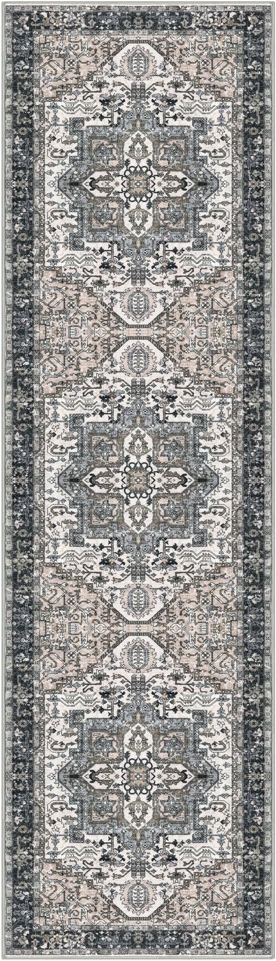 KOZYFLY Runners for Hallways 2x7 Ft Washable Kitchen Runner Rug Boho Runner Rug for Entryway Indoor Printed Faux Wool Long Floor Carpet Runner for Bedroom Laundry Kitchen Hallway, Black/Taupe/Beige