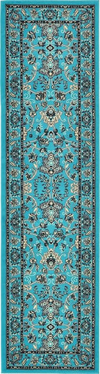 Unique Loom Sialk Hill Collection Area Rug - Washington (2' 7" x 10' Runner Turquoise/Black)