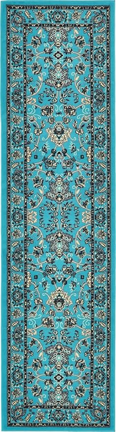 Unique Loom Sialk Hill Collection Area Rug - Washington (2' 7" x 10' Runner Turquoise/Black)