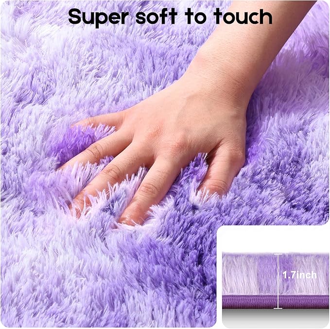 Area Rugs 9x12 Living Room, Fluffy Large Rugs for Bedroom, Soft Shag Fuzzy Non-Slip Carpet for Kids Boys and Girls Nursery Room Dorm Indoor Home Decor (Tie-Dyed Purple, 9ft x 12ft)
