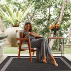 CAMILSON Outdoor Rug 8x10,Modern Outside Rugs for Patios Porches Waterproof Durable Washable Non-Shedding, Easy-to-Clean Indoor Outdoor Area Carpet (8 x 10, Bordered - Dark Gray/Light Gray)