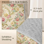Chic Vintage Rose Rug for Living Room 3x5, Low Pile Non-Slip Backing, Machine Washable Easy Fold Rug for Home, Office, Dorm Room
