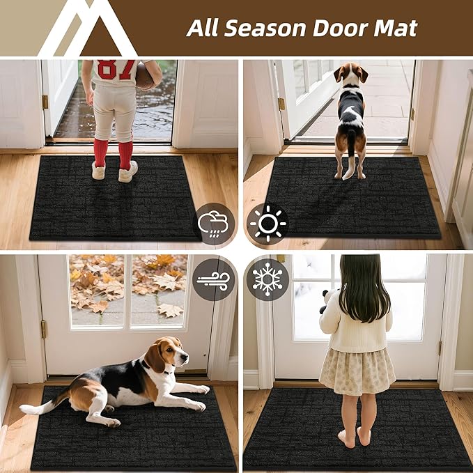 COSY HOMEER Door Mat,Dirt Trapper Entryway Rugs 20"x32",Non Slip Washable Entrance Mats,Absorbent Welcome Mat,Low Profile Dog Door Mats for Front Back Doomats and Wet Shoes,Black