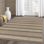 Lahome Striped Non Shed Easy Jute Rug, 5x7 Large Living Dining Room Rug Washable Outdoor Patio Rug, Farmhouse Neutral Non Slip Stain Resistance Indoor Outdoor Carpet for Sunroom Bedroom, Khaki