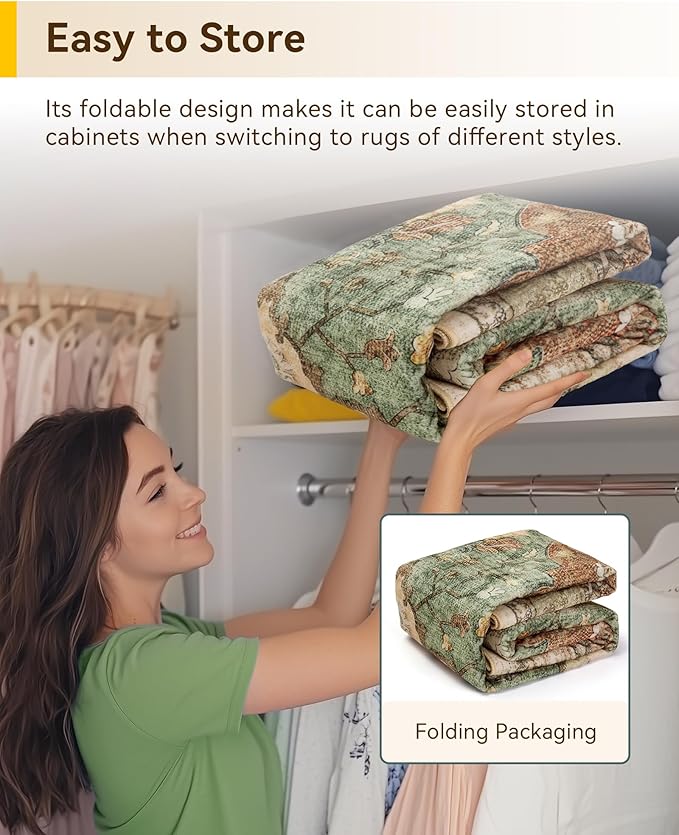 Area Rugs 10'x12' Washable Non-Slip, Floral Vintage Distress Print Pattern Medallion Carpet for Living Room Bedroom Dining Room, Brick Red Rust Neutral Brown Burnt Orange Green