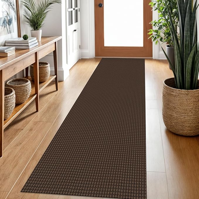 Braided Runner Rug 2x7 Ft Washable Runners for Hallways Non Slip Rubber Backed Kitchen Runners Cotton Entryway Runner Indoor, Woven Floor Carpet for Hall Kitchen Bedroom, Brown