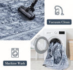 Area Rug 3×5, Vintage Boho Rug,Ultra-Soft Low Pile, Washable, Non Slip,Stain Resistant Printed Carpet for Living Room Bedrooms Playroom Office Kitchen, Solid/Blue