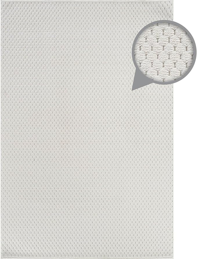 CAMILSON Modern Rug 8x10 Luxury Pebble Pattern Micro Loop Area Rugs Soft High-Low Pile Stain Resistant Easy to Clean Non-Shedding Durable Living Room OfficeIndoor Carpet (White)