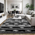Zentavio Area Rugs for Living Room Rugs for Bedroom 4x6 Carpet Fluffy Fuzzy Soft Shag Aesthetic Plush High Pile Throw Rug for Nursery Kids Room Dorm Vertical Stripes Black White
