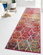 Unique Loom Trellis Frieze Collection Area Rug - Geometric (2' x 13' Runner, Multi/ Ivory)