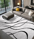 YIHOUSE Modern Rugs for Living Room, 8x10 Washable Black and White Area Rug, Thin Abstract Geometric Striped Rug, Area Rug for Bedroom,Kitchen,Dining Room,Office