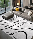 YIHOUSE Modern Rugs 6x9, Washable Black and White Area Rug, Thin Abstract Geometric Minimalist Striped Rug, White Rugs for Living Room,Bedroom,Kitchen,Dining Room,Office