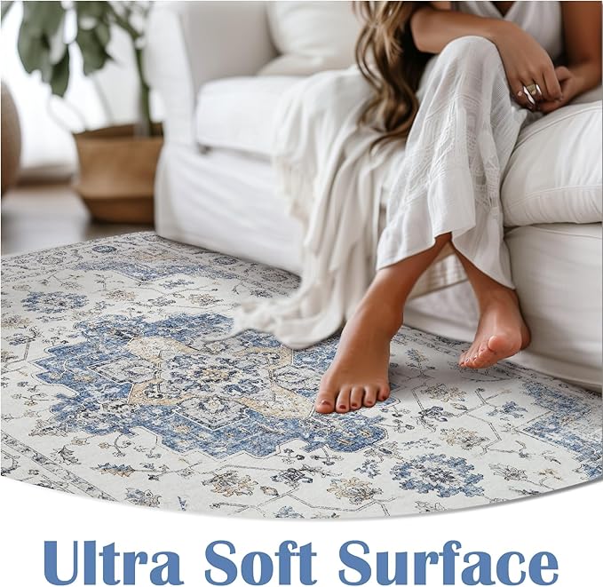 jinchan Runner Rug 2x5 Vintage Hallway Rug Boho Washable Runner Floral Medallion Retro Lightweight Non Slip Classic Thin Soft Carpet for Kitchen Bedroom Bathroom Laundry Room Doorway Blue