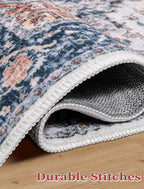 SERISSA Boho Washable Runner Rug, 2x6 Rug Non-Slip Vintage Blue Orange Hallway Kitchen Runner Rug Ultra Soft Print Distressed Tribal Floor Carpet for Bedroom Bathroom Laundry Room