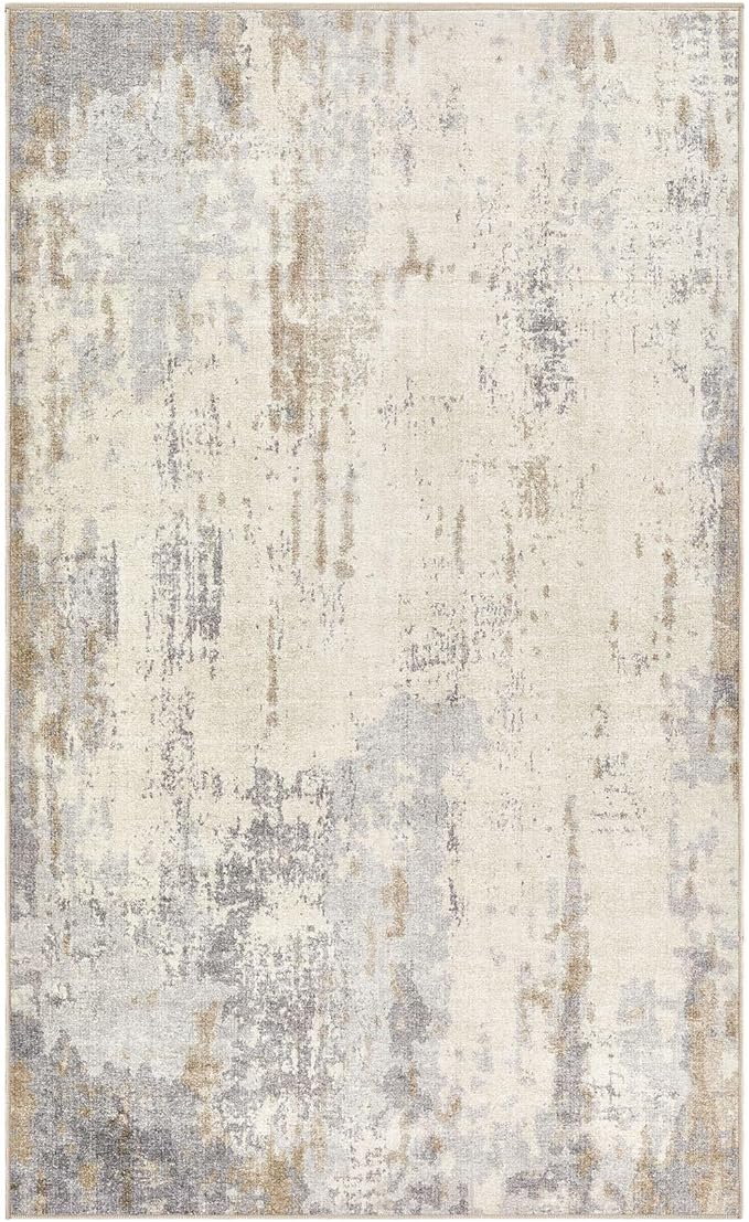 3x5 Area Rug Living Room Rugs - Washable Neutral Modern Abstract Soft Thin Rug Indoor Floor No Slip Rug Carpet for Bedroom Under Dining Table Home Office Decor - Light Brown/Gray