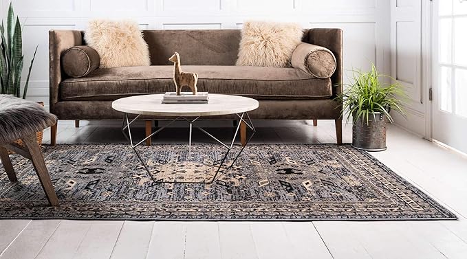 Unique Loom Taftan Collection Border Geometric Tribal Inspired Design Area Rug (9' 10 x 13' 0 Rectangular, Gray/ Black)