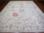 Steel Gray Pure Wool Hand Knotted Afghan Angora Oushak with All Over Pattern Natural Dyes Squarish Oriental Rug (11'9"x14')