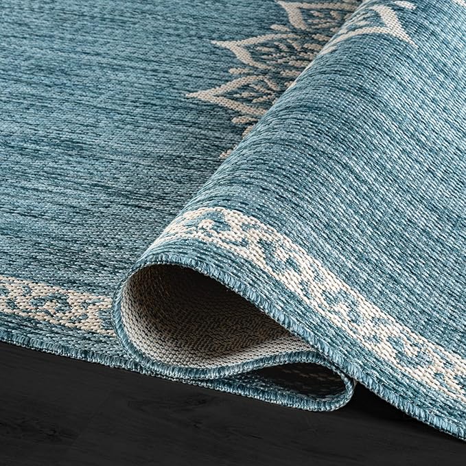 CAMILSON Outdoor Rug 6x9 Medallion Aqua Modern Area Rugs for Indoor and Outdoor Patios Kitchen and Hallway Mats Washable Porch Deck Outside Carpet (Medallion Aqua 6 x 9)