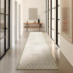 Phantoscope Washable Runner Rug 2'x10' Non-Slip, Modern Hallway Rugs for Entryway, Stair, Bedroom, Dining Room, Distressed Geometric Floral Pattern, Low-Pile Foldable Floor Carpet, Teal Floral/Beige