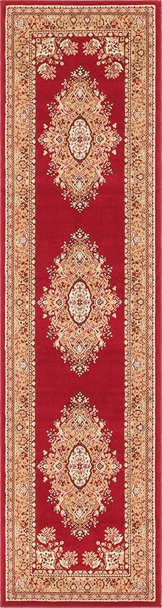 Unique Loom Reza Collection Traditional Persian Style Area Rug, 2 ft 7 in x 10 ft, Burgundy/Ivory